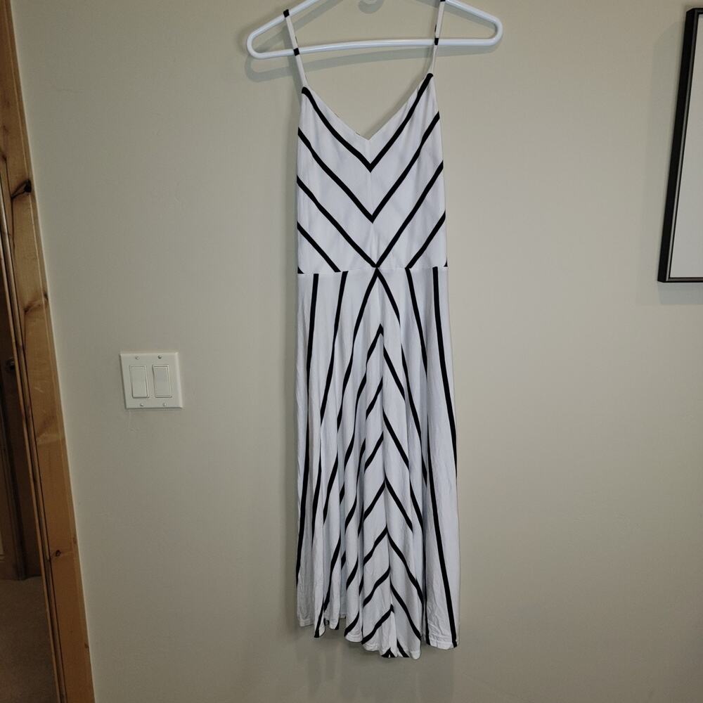 Chaser Dress White & Gray Stripes Lace Up Sleeveless Babydoll Size M New